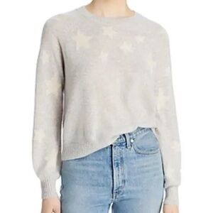 Cashmere Aqua Light Gray Star Pattern Crewneck Sweater